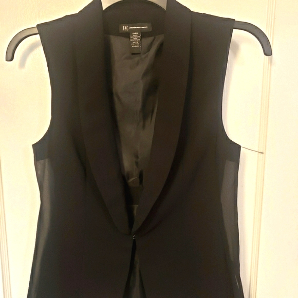 I.N.C International Concepts Black Vest w/ Sheer Side Panels & Hook Closure NWT